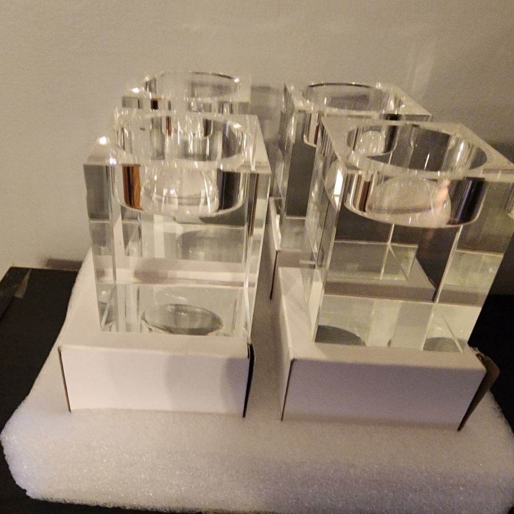 4 Pcs Clear Crystal 2×2×2.4 " Square Tealight Heavy Candle Holders